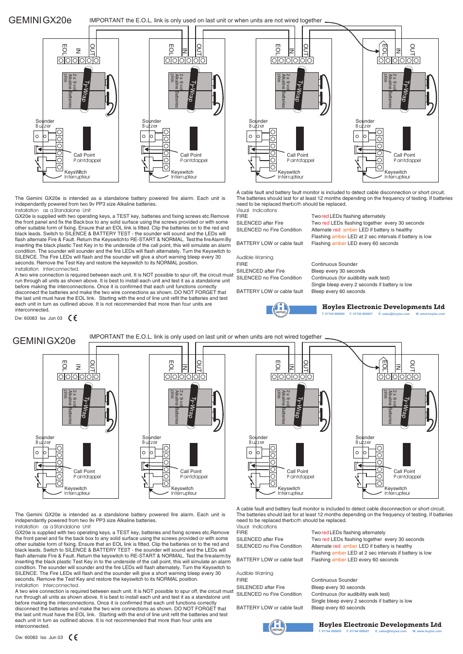 Hoyles GEMINI Battery powered fire alarm User Manual | 1 page