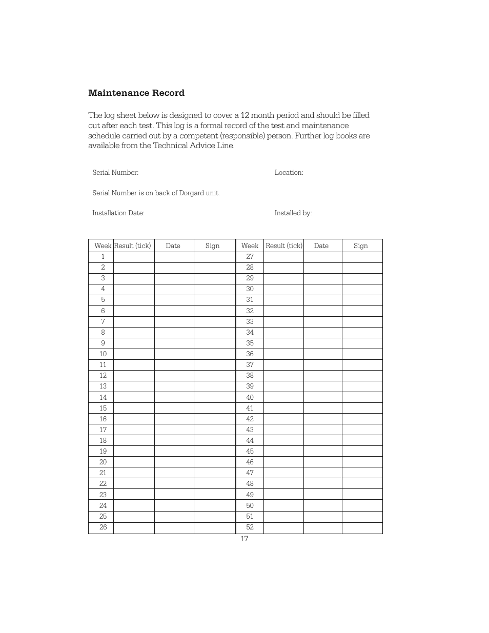 Maintenance record | Hoyles Dorgard Fire Door Retainer User Manual | Page 18 / 20