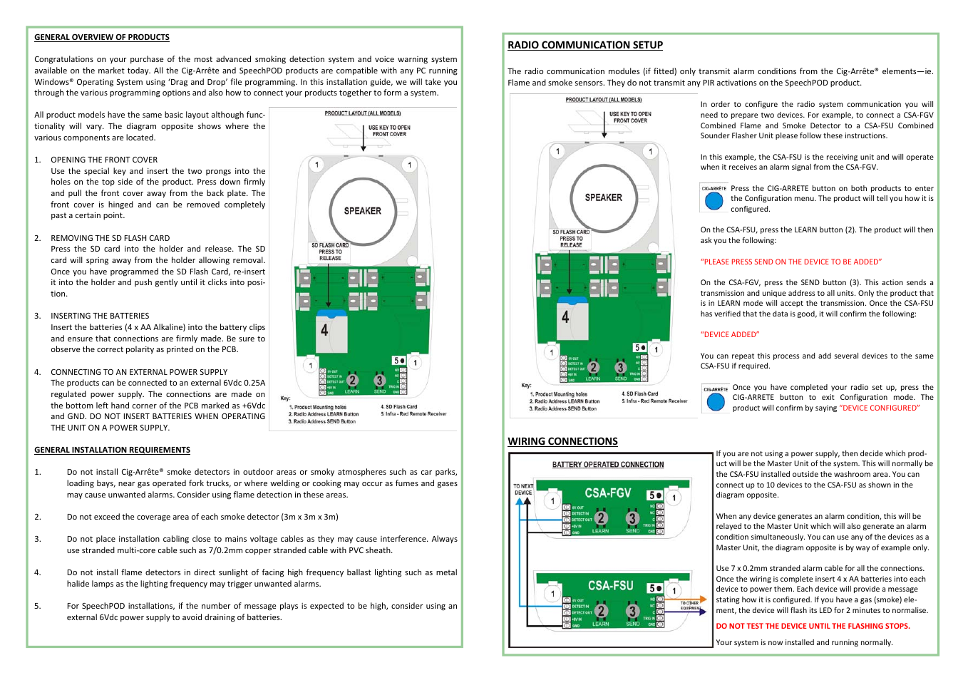 Hoyles Cig-Arrete Radio Com'd Flame/ Smoke Detector c/w Voice Alarm User Manual | Page 2 / 4