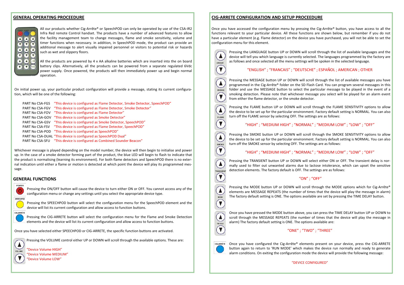 Hoyles Cig-Arrete Radio Com'd Flame/ Smoke Detector c/w Voice Alarm User Manual | Page 4 / 4