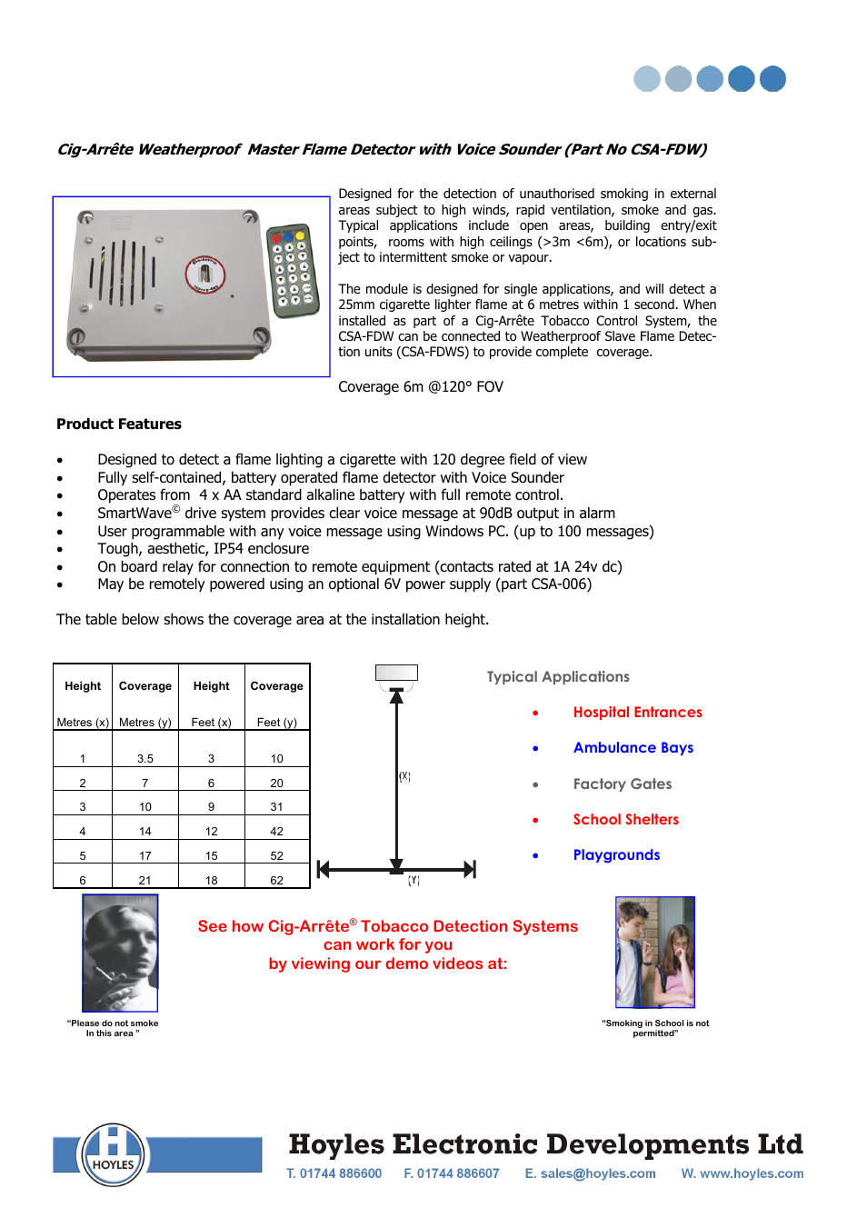 Hoyles Cig-Arrete Stand Alone W'proof Flame Detector/Voice Sounder User Manual | 1 page