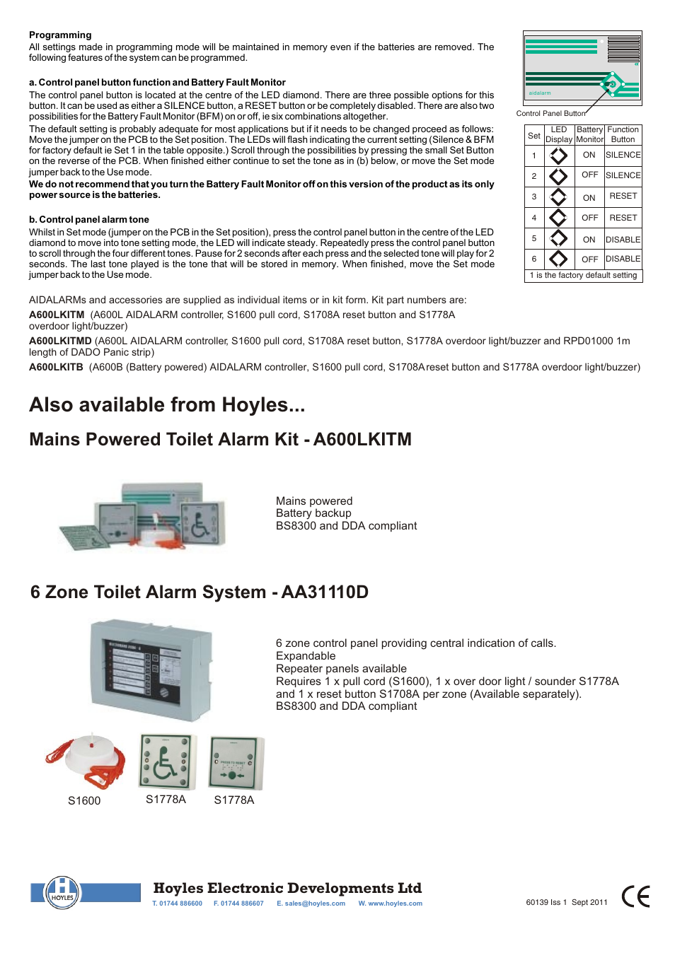 Also available from hoyles, Hoyles electronic developments ltd | Hoyles Aidalarm Battery Powered Disabled Toilet Alarm Kit User Manual | Page 2 / 2