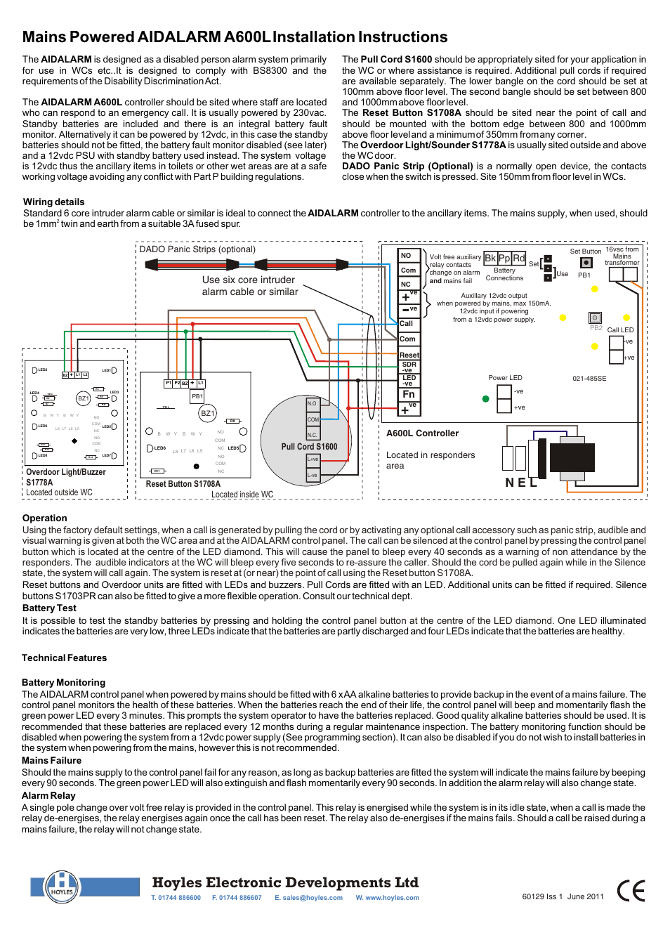 Hoyles Aidalarm Disabled Toilet Alarm Kit with Panic Strip User Manual | 2 pages