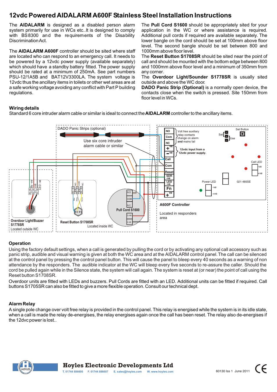 Hoyles AIDALARM Disabled toilet alarm Stainless Panic Strip Kit User Manual | 2 pages