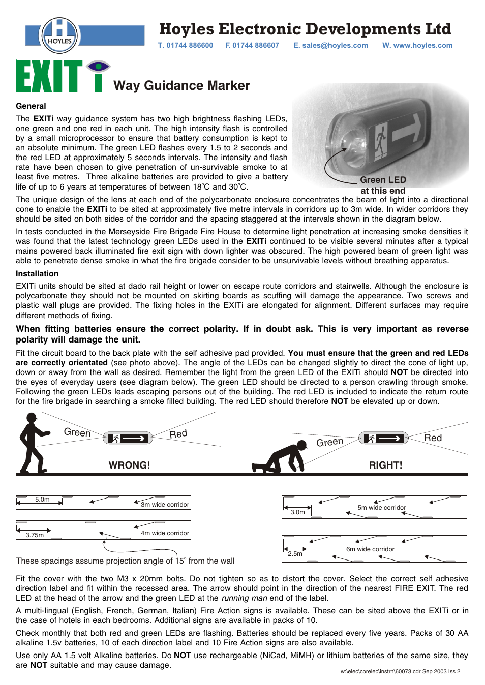 Hoyles EXITI Way Marker unit complete with battery User Manual | 1 page