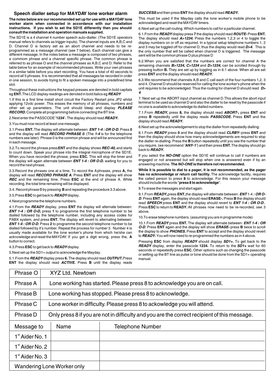 1 aider no. 1, 1 aider no. 2, 1 aider no. 3 wandering lone worker only | Hoyles MayDay - Lone worker alarm User Manual | Page 4 / 4