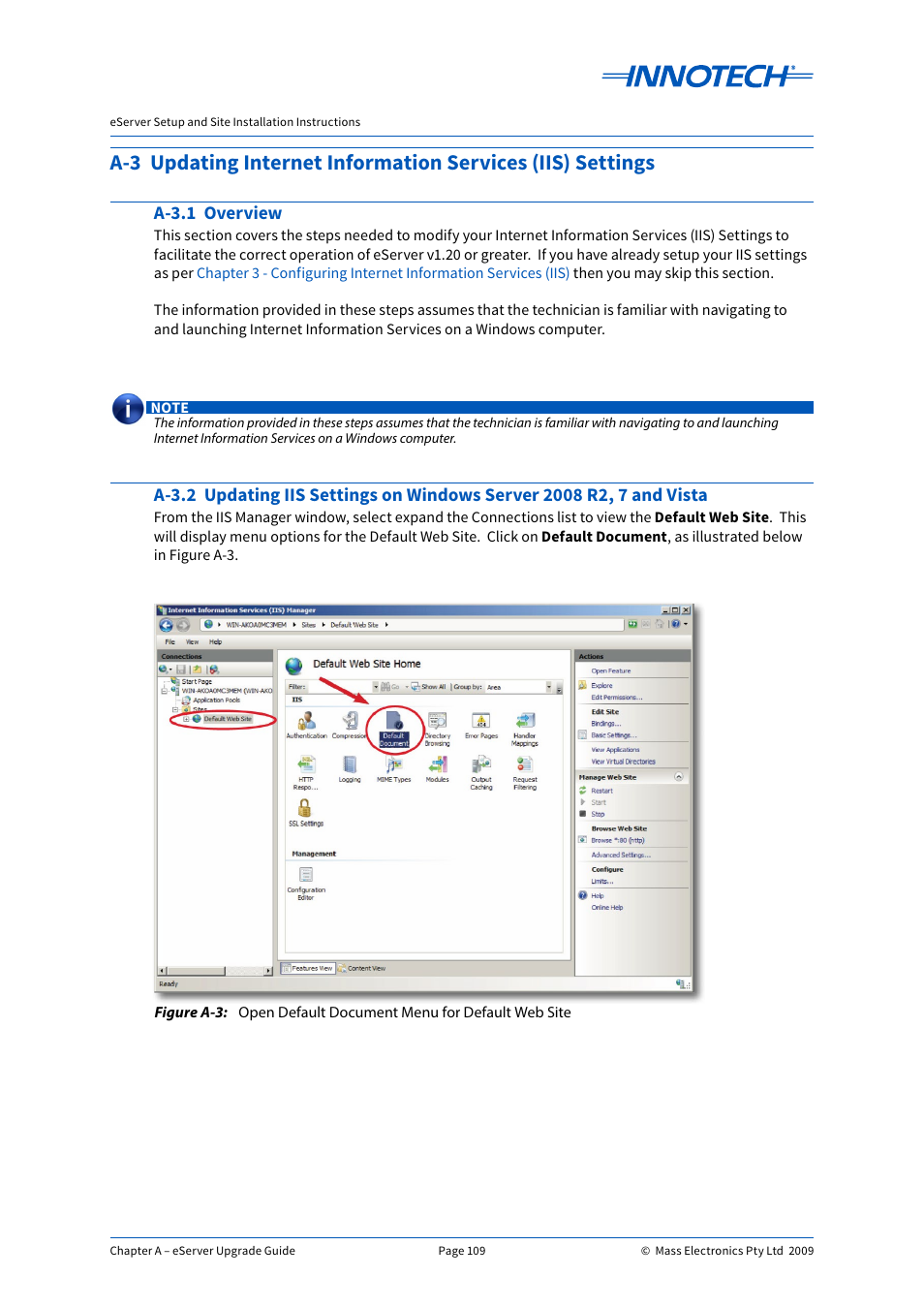 A-3.1 overview, Open default document menu for default web site | Innotech eServer User Manual | Page 109 / 118