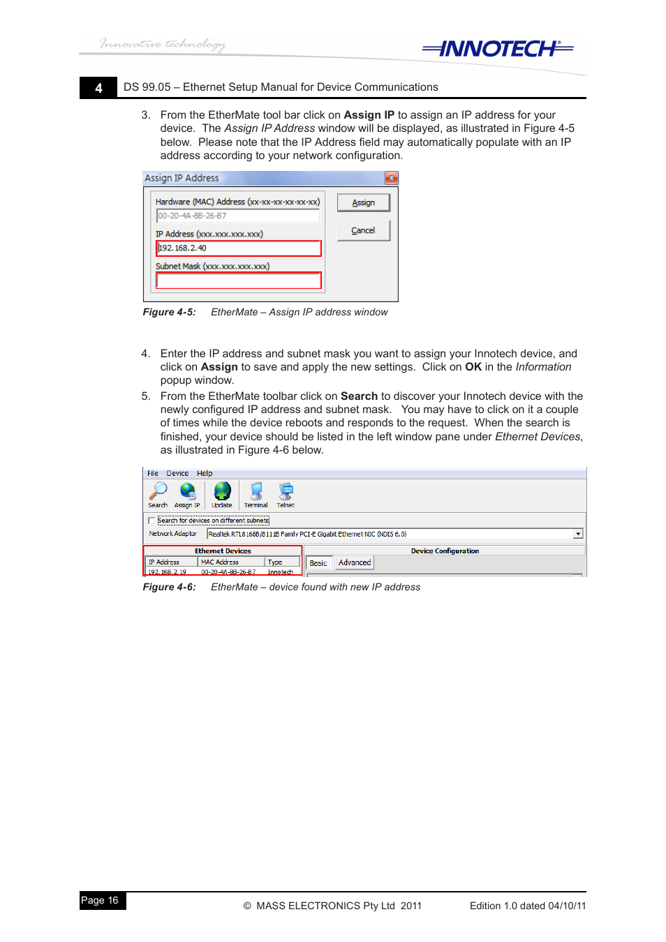 Figure 4-5: ethermate – assign ip address window | Innotech Device Communications User Manual | Page 24 / 42