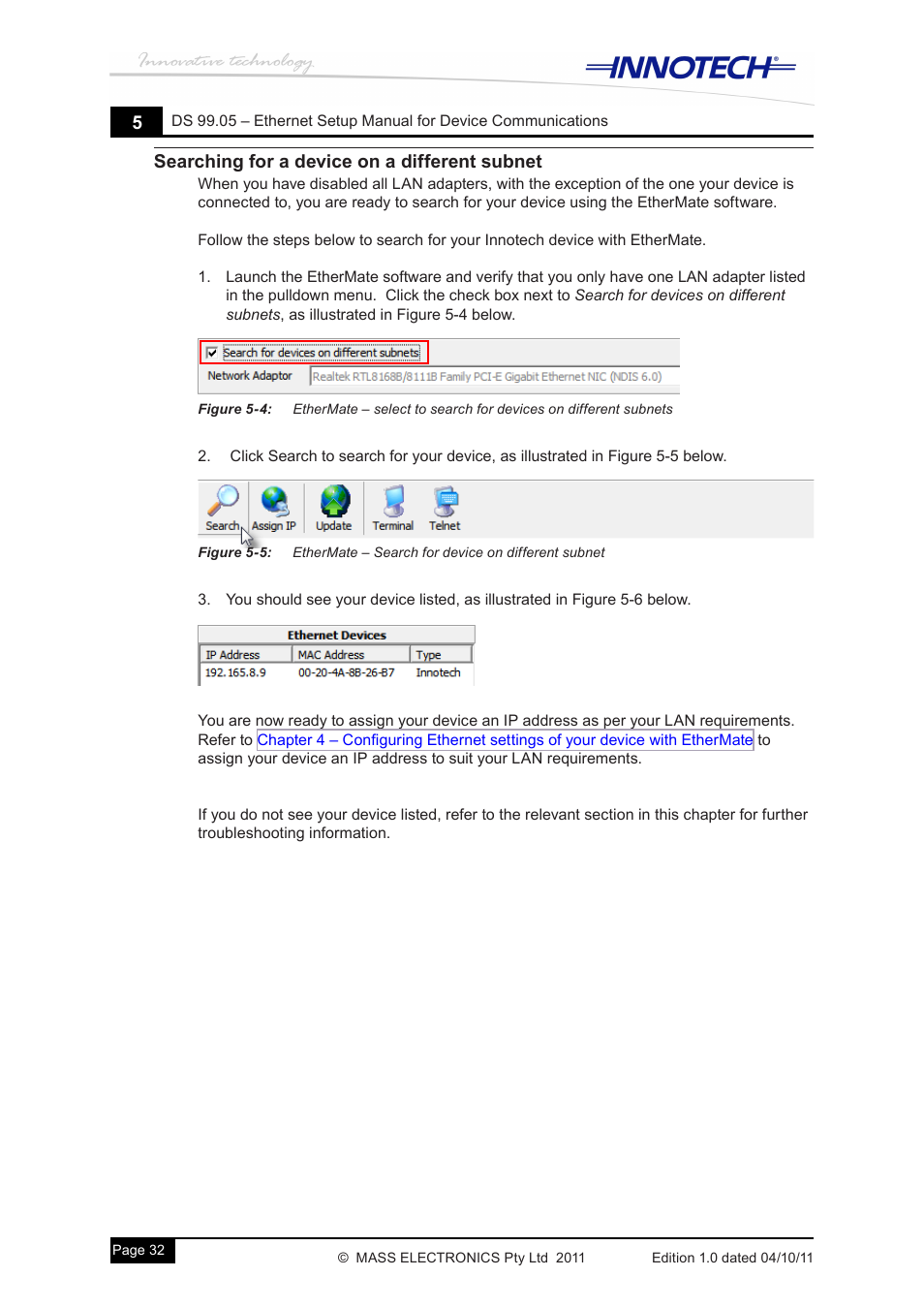 Searching for a device on a different subnet | Innotech Device Communications User Manual | Page 40 / 42