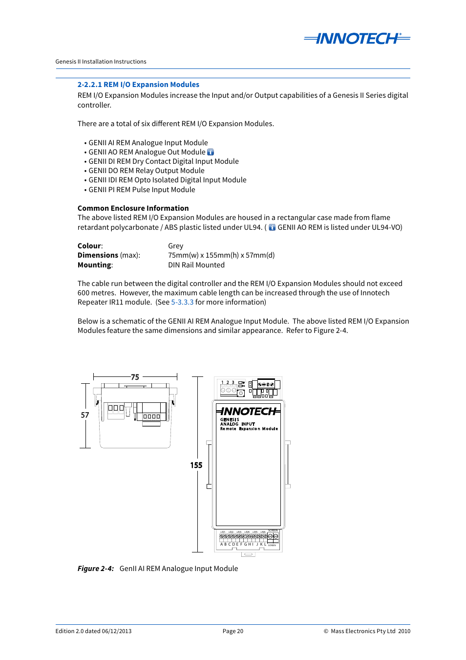 Genii ai rem analogue input module | Innotech Genesis II Digital Controller (v5) User Manual | Page 20 / 124