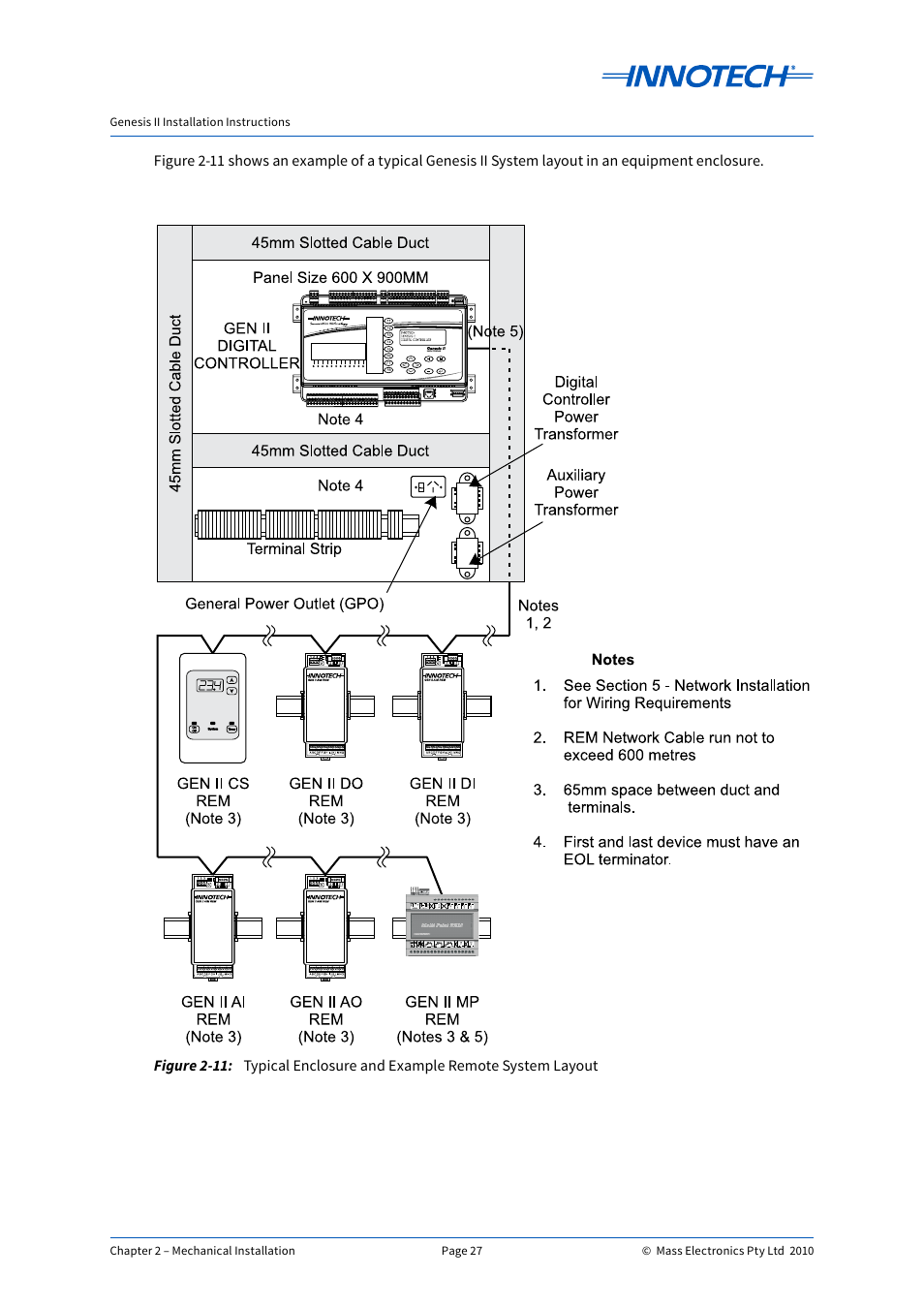 Typical enclosure and example remote system layout, E 2-11 | Innotech Genesis II Digital Controller (v5) User Manual | Page 27 / 124