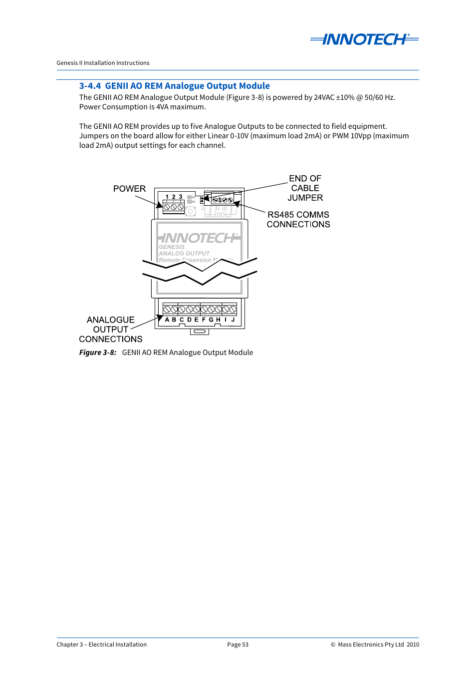 4.4 genii ao rem analogue output module, Genii ao rem analogue output module | Innotech Genesis II Digital Controller (v5) User Manual | Page 53 / 124