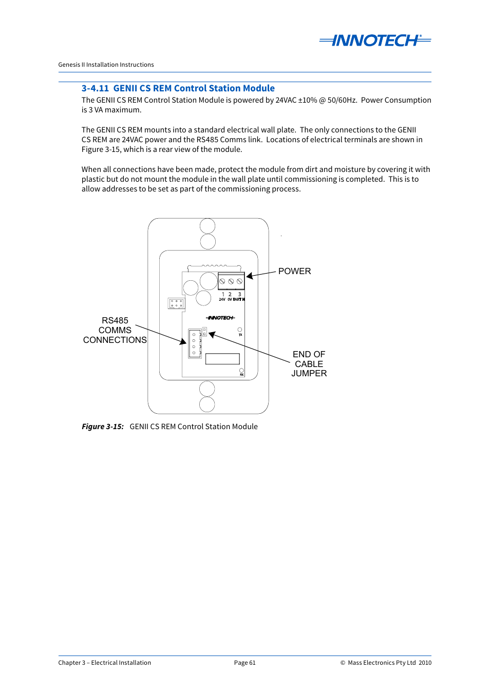 4.11 genii cs rem control station module, Genii cs rem control station module, E 3-15 | Innotech Genesis II Digital Controller (v5) User Manual | Page 61 / 124