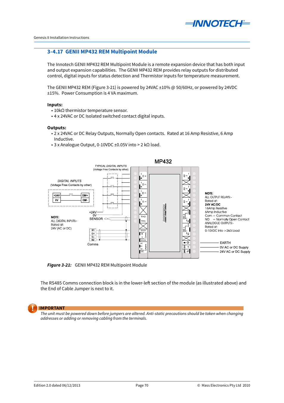 4.17 genii mp432 rem multipoint module, Genii mp432 rem multipoint module, E 3-21 | Innotech Genesis II Digital Controller (v5) User Manual | Page 70 / 124