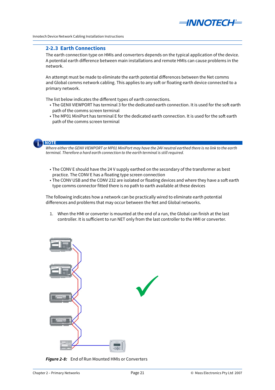 Figure 2-8, End of run mounted hmis or converters, 2.3 earth connections | Innotech Device Network Cabling User Manual | Page 21 / 46