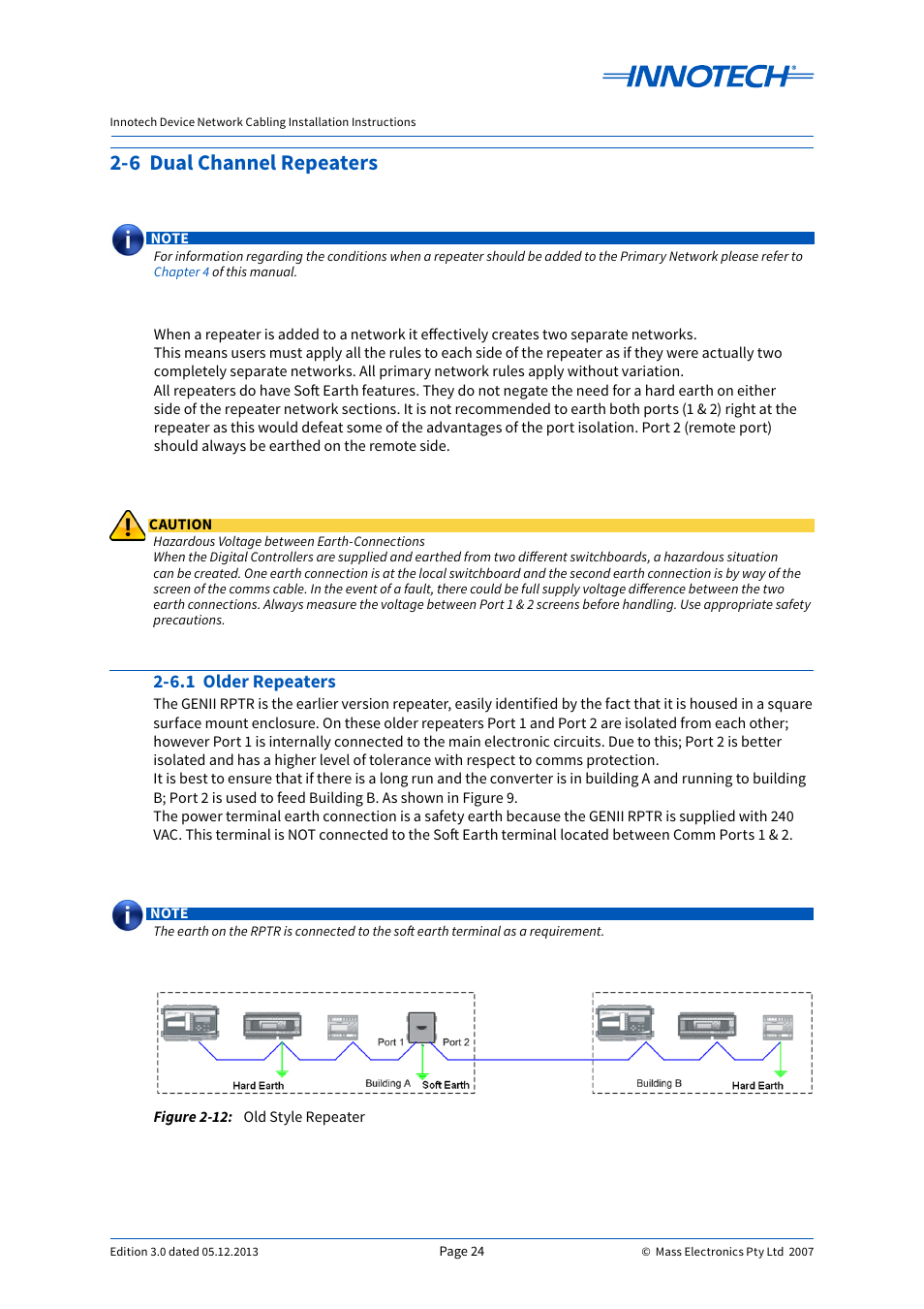Figure 2-12, Old style repeater, 6 dual channel repeaters | 6.1 older repeaters | Innotech Device Network Cabling User Manual | Page 24 / 46