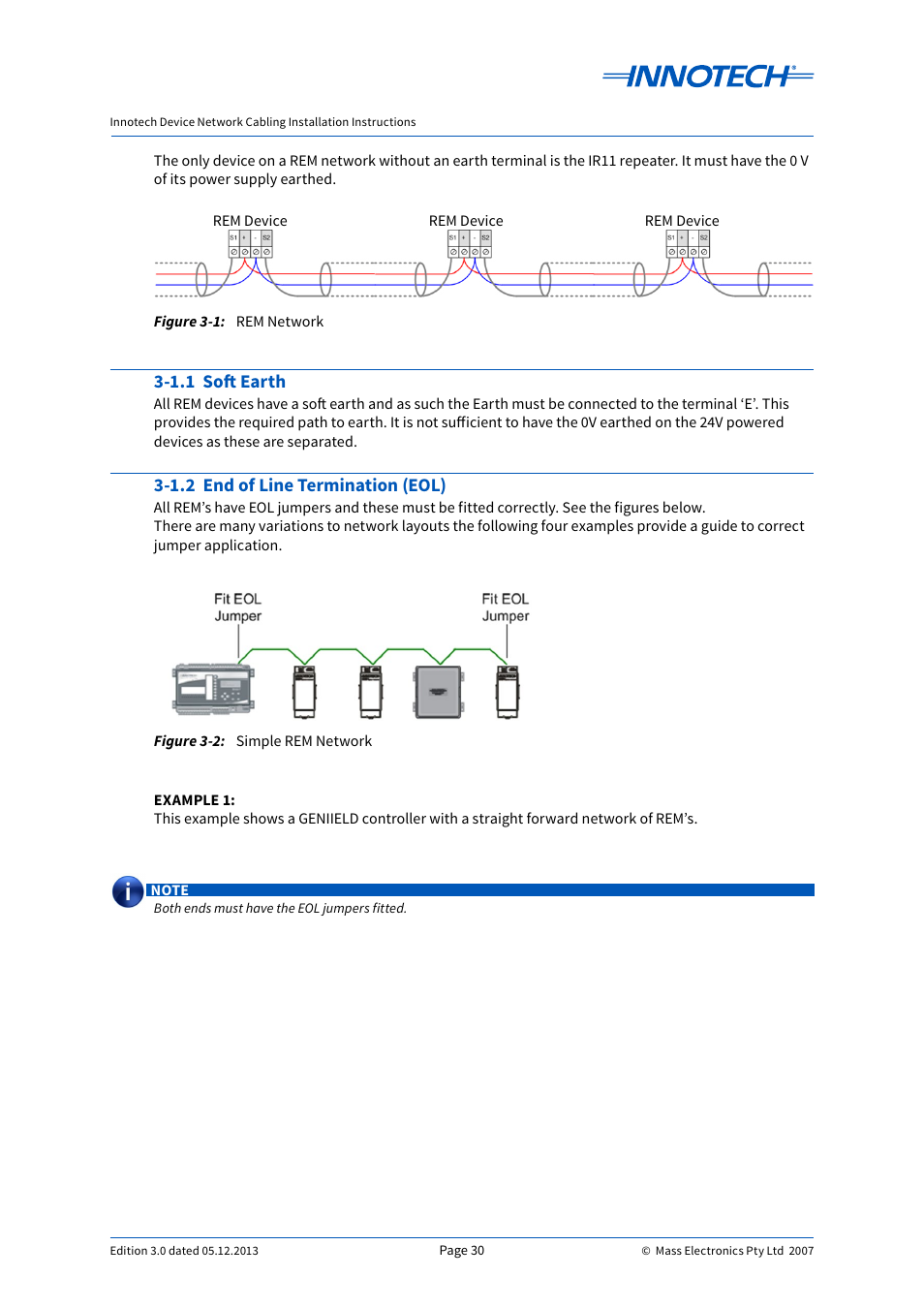 Figure 3-1, Figure 3-2, Rem network | Simple rem network, 1.1 soft earth, 1.2 end of line termination (eol), 1.1 soft earth 3-1.2 end of line termination (eol), Rem network simple rem network, Figure 3-1: figure 3-2 | Innotech Device Network Cabling User Manual | Page 30 / 46
