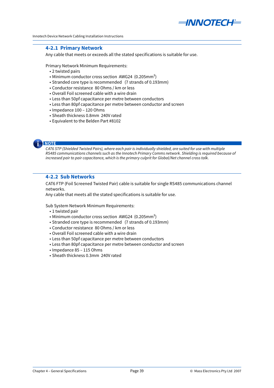 2.1 primary network, 2.2 sub networks, 2.1 primary network 4-2.2 sub networks | Innotech Device Network Cabling User Manual | Page 39 / 46
