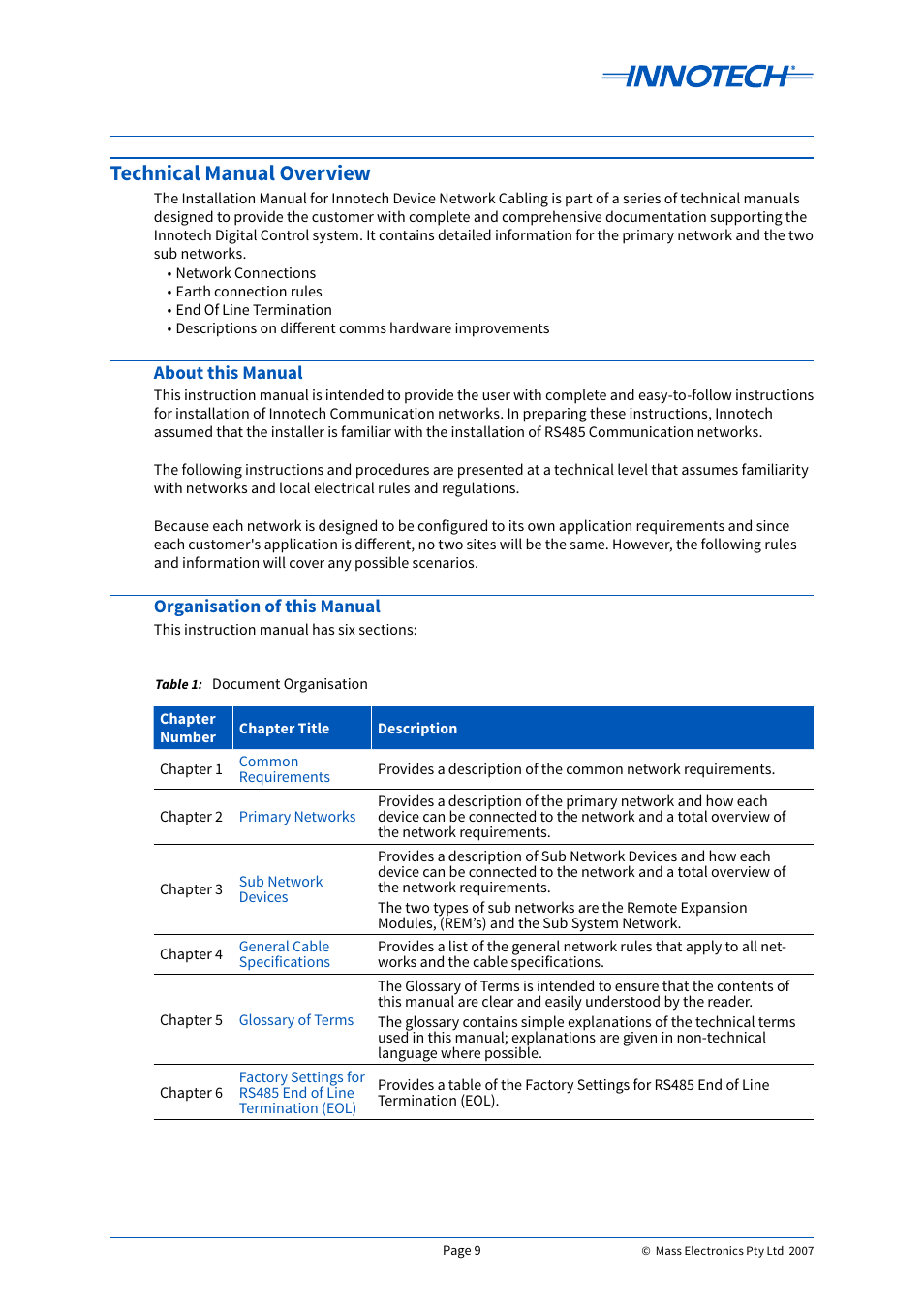 Technical manual overview | Innotech Device Network Cabling User Manual | Page 9 / 46