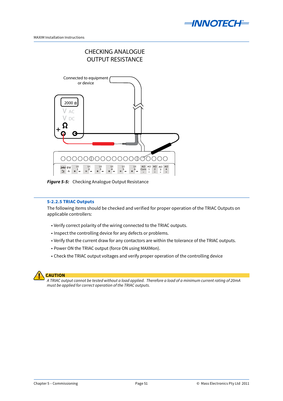 Checking analogue output resistance | Innotech Maxim User Manual | Page 51 / 60