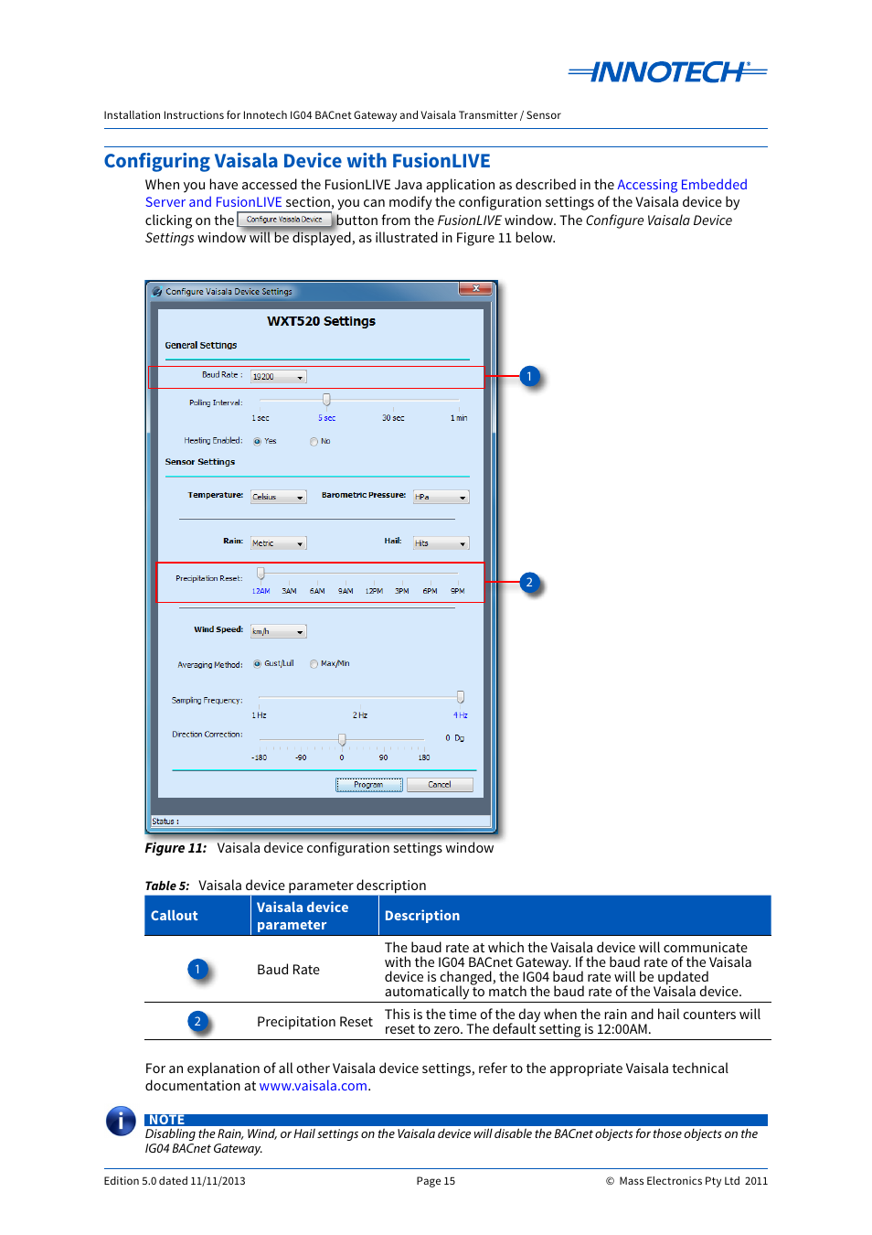 Configuring vaisala device with fusionlive | Innotech IG04 BACnet Gateway User Manual | Page 15 / 24