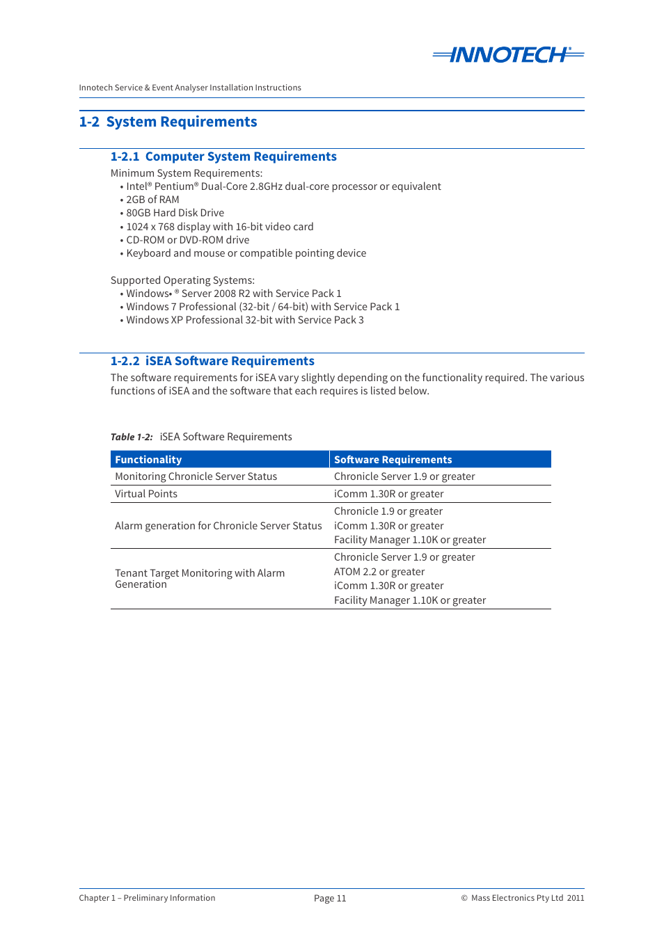2 system requirements | Innotech iSEA User Manual | Page 11 / 44