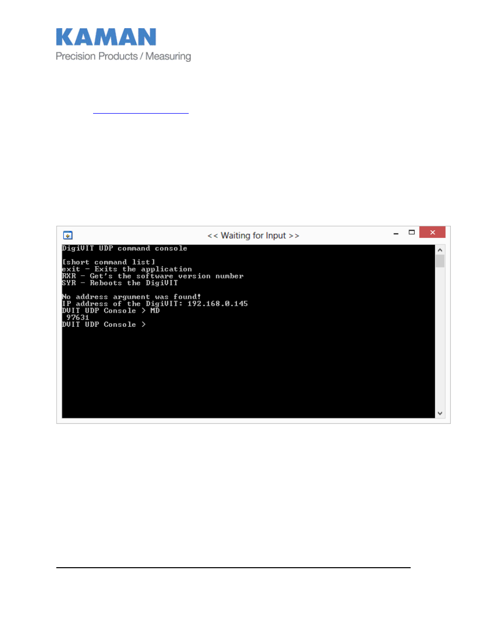 Figure 3 command console software example | Kaman digiVIT User Manual | Page 14 / 33