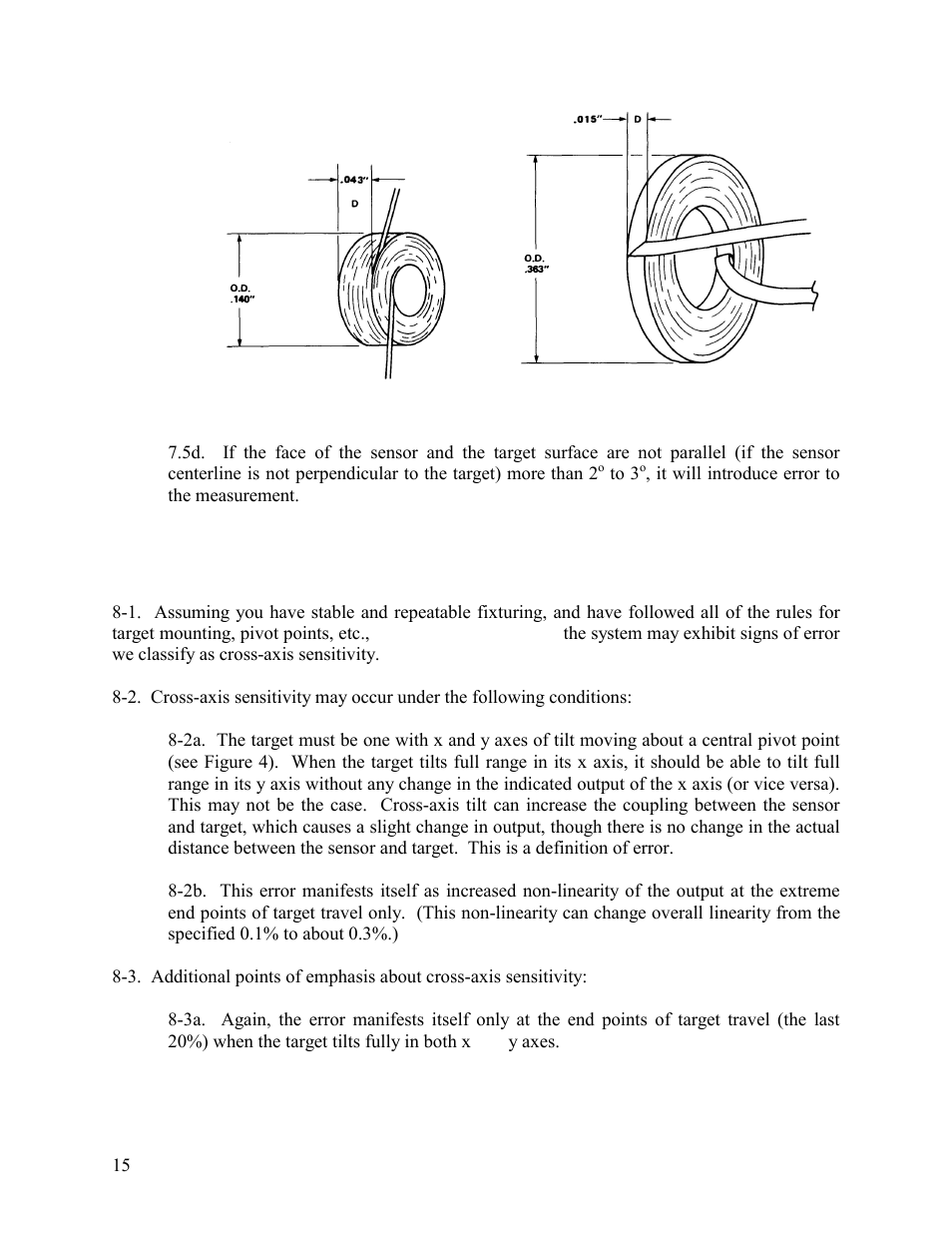 Cross-axis sensitivity, Figure 9 sensor coil dimensions | Kaman KD-5100 User Manual | Page 15 / 41