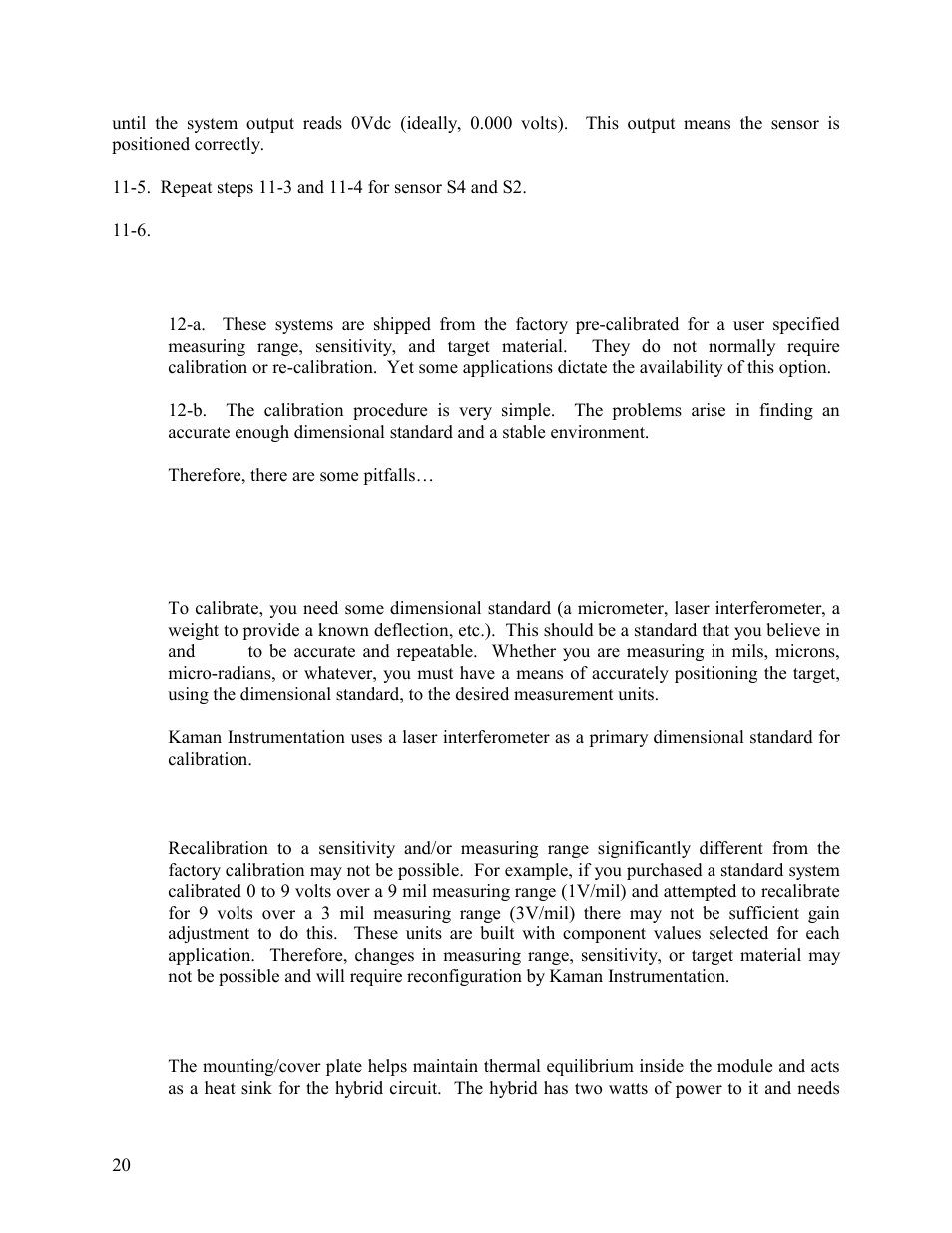 Calibration, 1. pitfalls, 1a. dimensional standard | 1b. recalibration, 1c. thermal equilibrium | Kaman KD-5100 User Manual | Page 20 / 41
