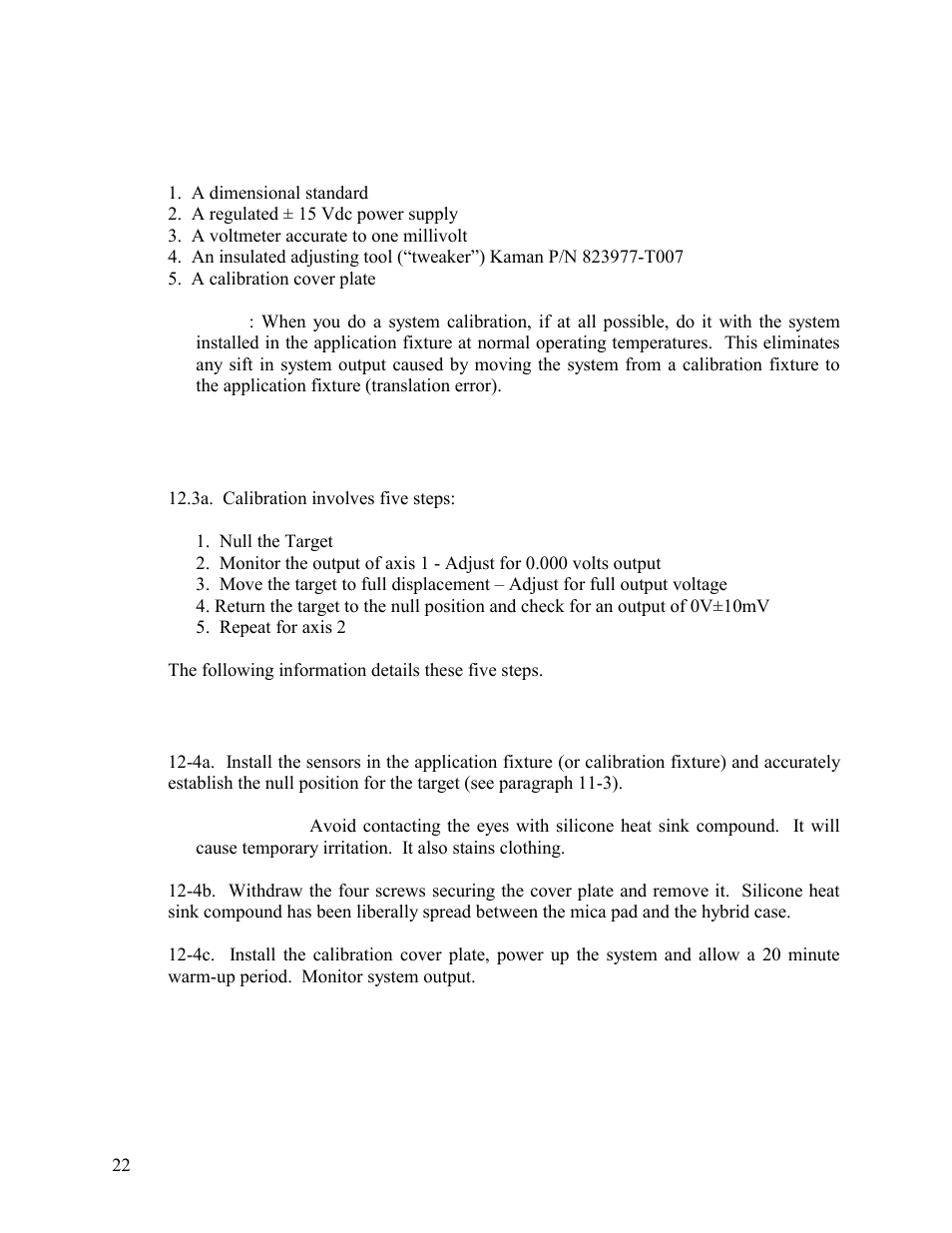 2. equipment needed to calibrate, 3. calibration procedure overview, 4. calibration steps | Kaman KD-5100 User Manual | Page 22 / 41