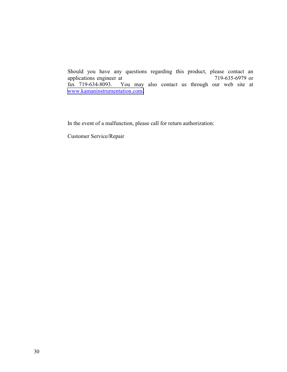 Customer service information | Kaman KD-5100 User Manual | Page 30 / 41