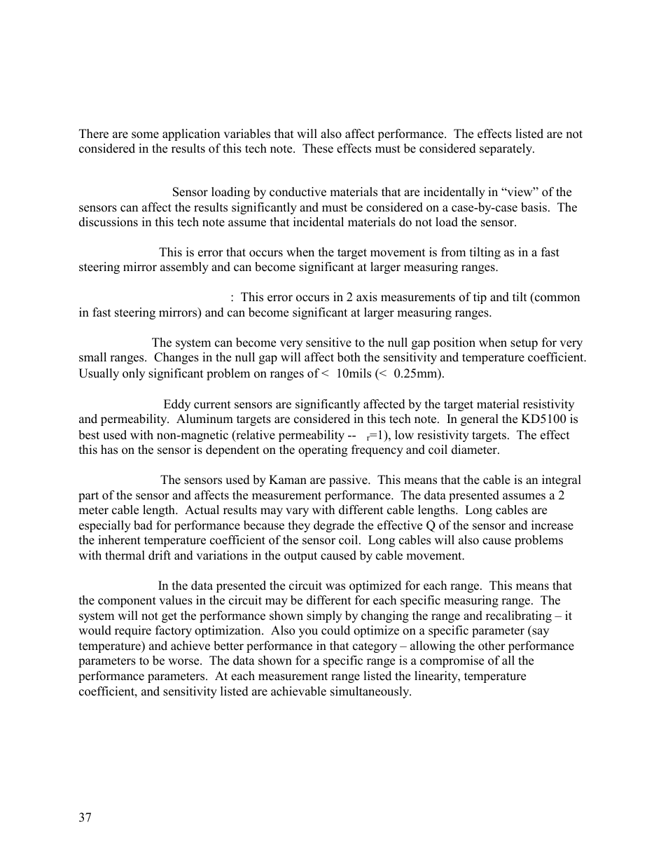 Application variables and caveats | Kaman KD-5100 User Manual | Page 37 / 41