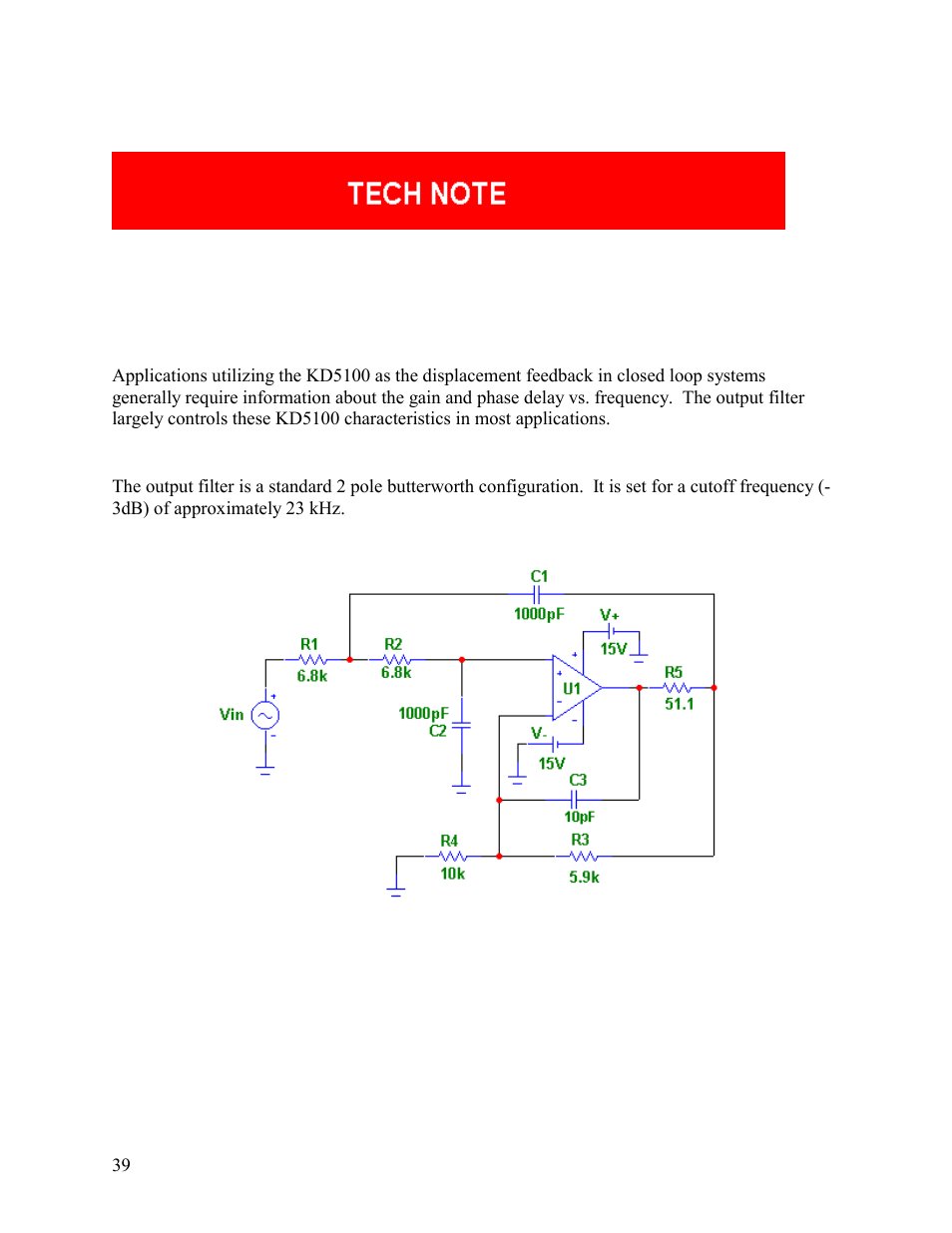 Kd5100, Output filter characteristics of the kd5100, Output filter schematic | Kaman KD-5100 User Manual | Page 39 / 41