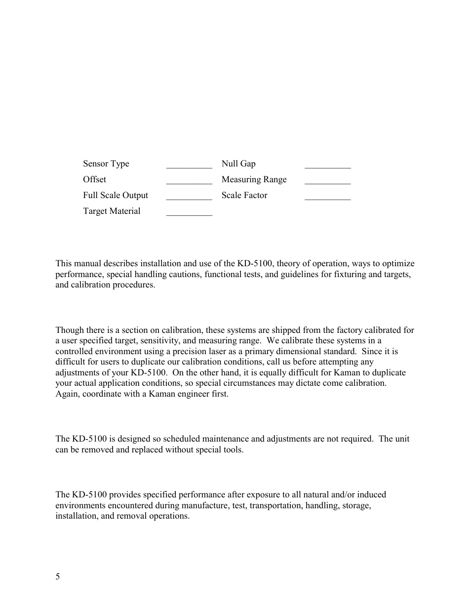 Introduction, 1. calibration, 2. maintainability | 3. environments | Kaman KD-5100 User Manual | Page 5 / 41