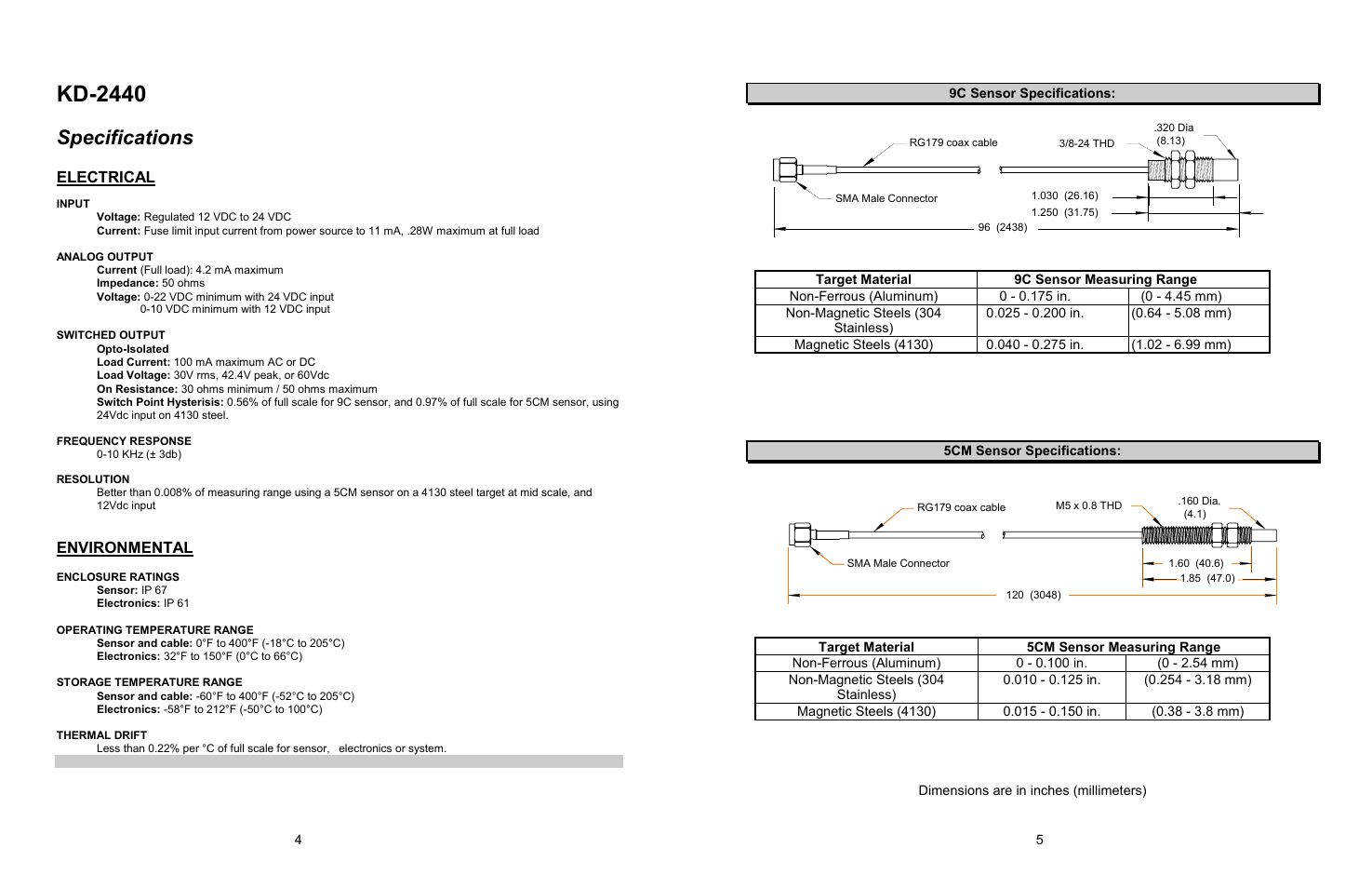 Kd-2440, Specifications, Electrical | Environmental | Kaman KD-2440 User Manual | Page 5 / 7