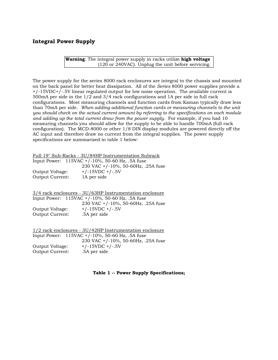 Integral power supply | Kaman 8000 Enclosures User Manual | Page 18 / 55