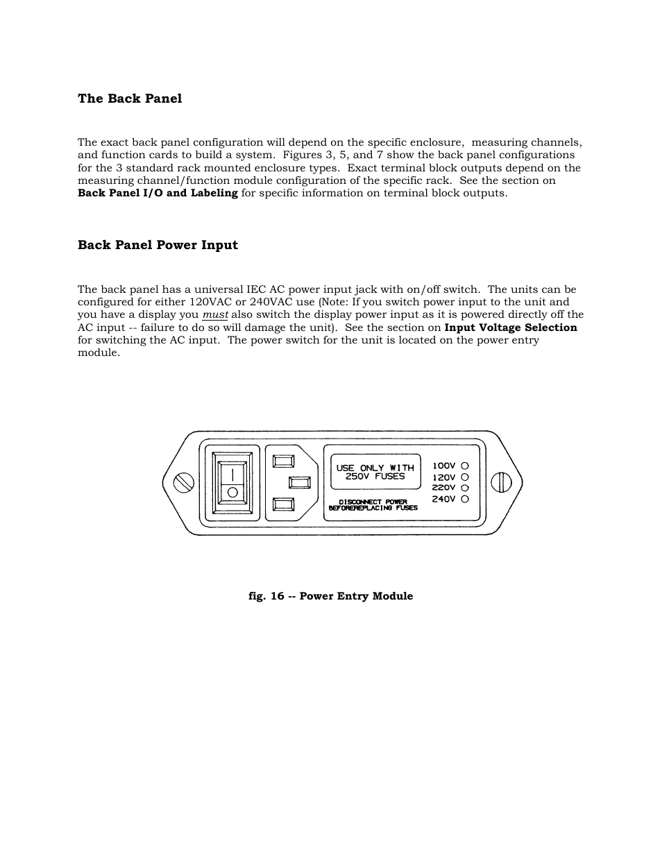 The back panel, Back panel power input | Kaman 8000 Enclosures User Manual | Page 29 / 55