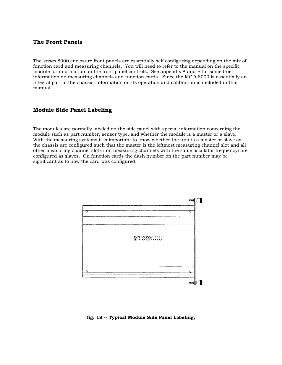 The front panels, Module side panel labeling | Kaman 8000 Enclosures User Manual | Page 32 / 55