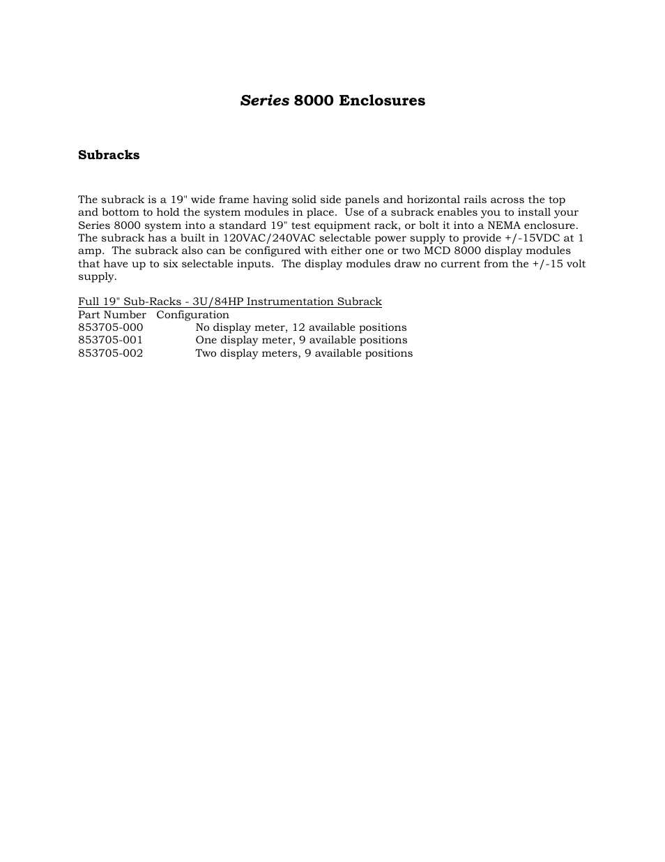 Subracks, Series 8000 enclosures | Kaman 8000 Enclosures User Manual | Page 8 / 55