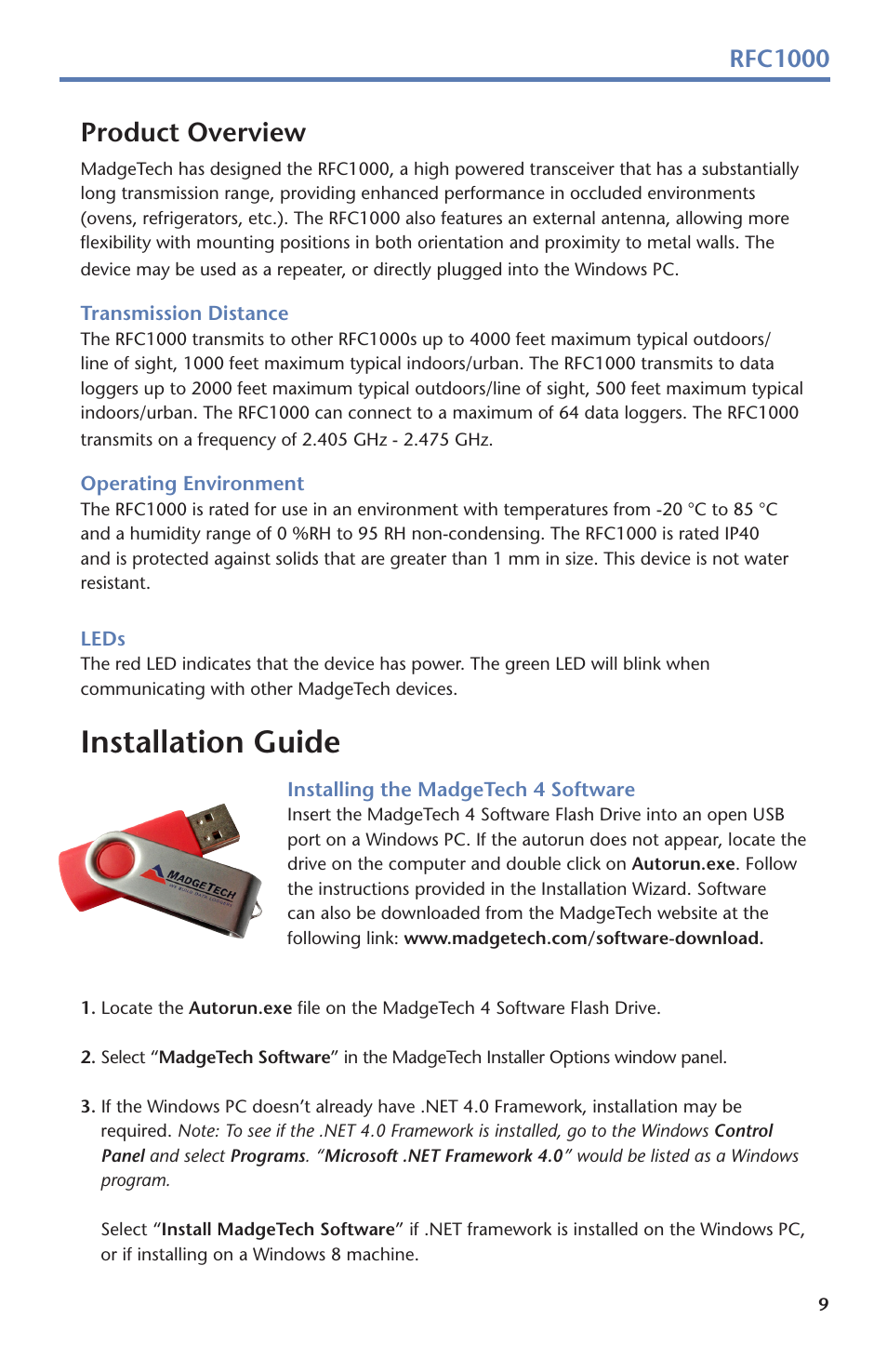 Installation guide, Product overview, Rfc1000 | MadgeTech Vaccine Temperature Monitoring System (VTMS) Data Logger User Manual | Page 11 / 16