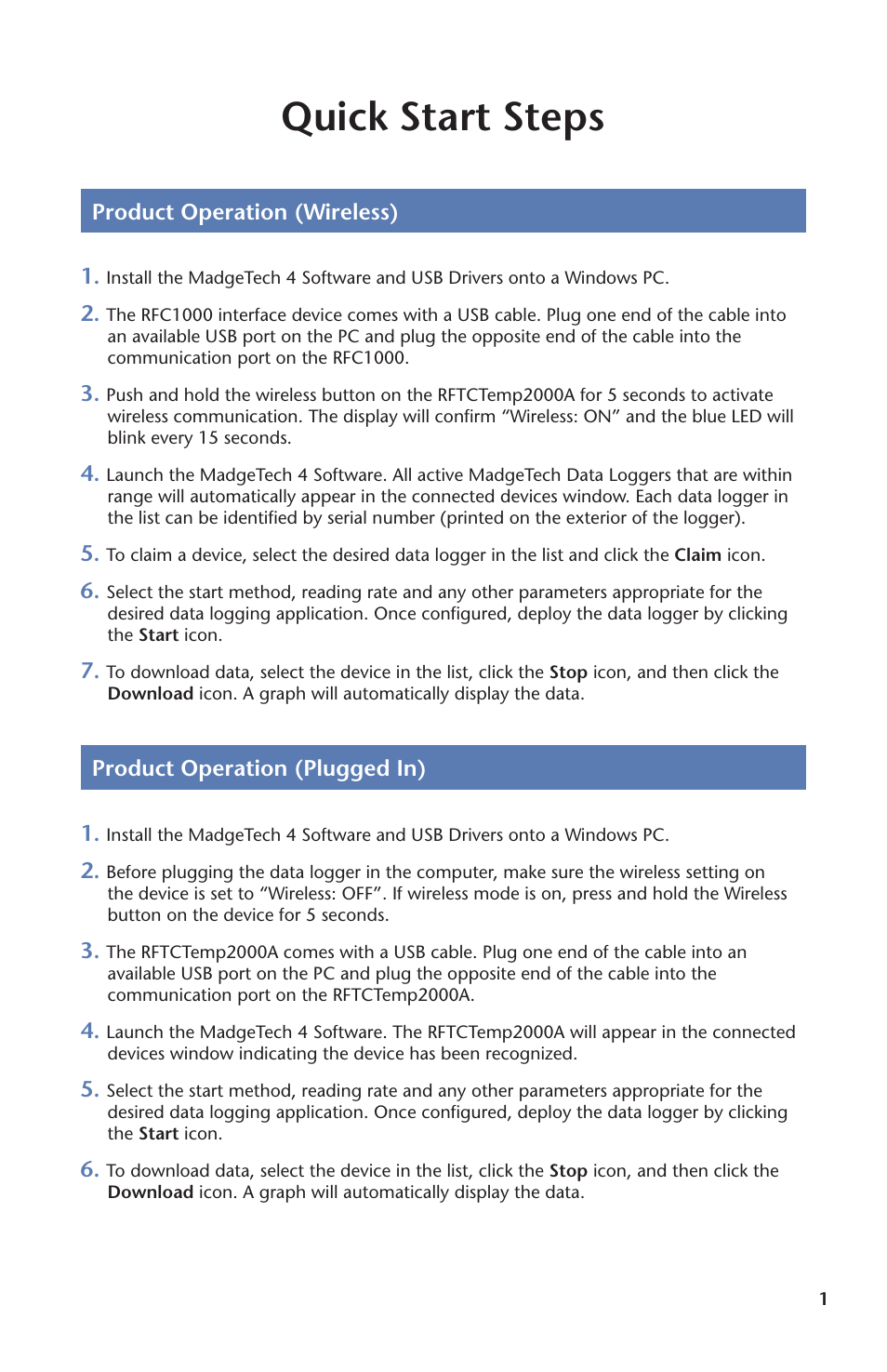 Quick start steps | MadgeTech Vaccine Temperature Monitoring System (VTMS) Data Logger User Manual | Page 3 / 16