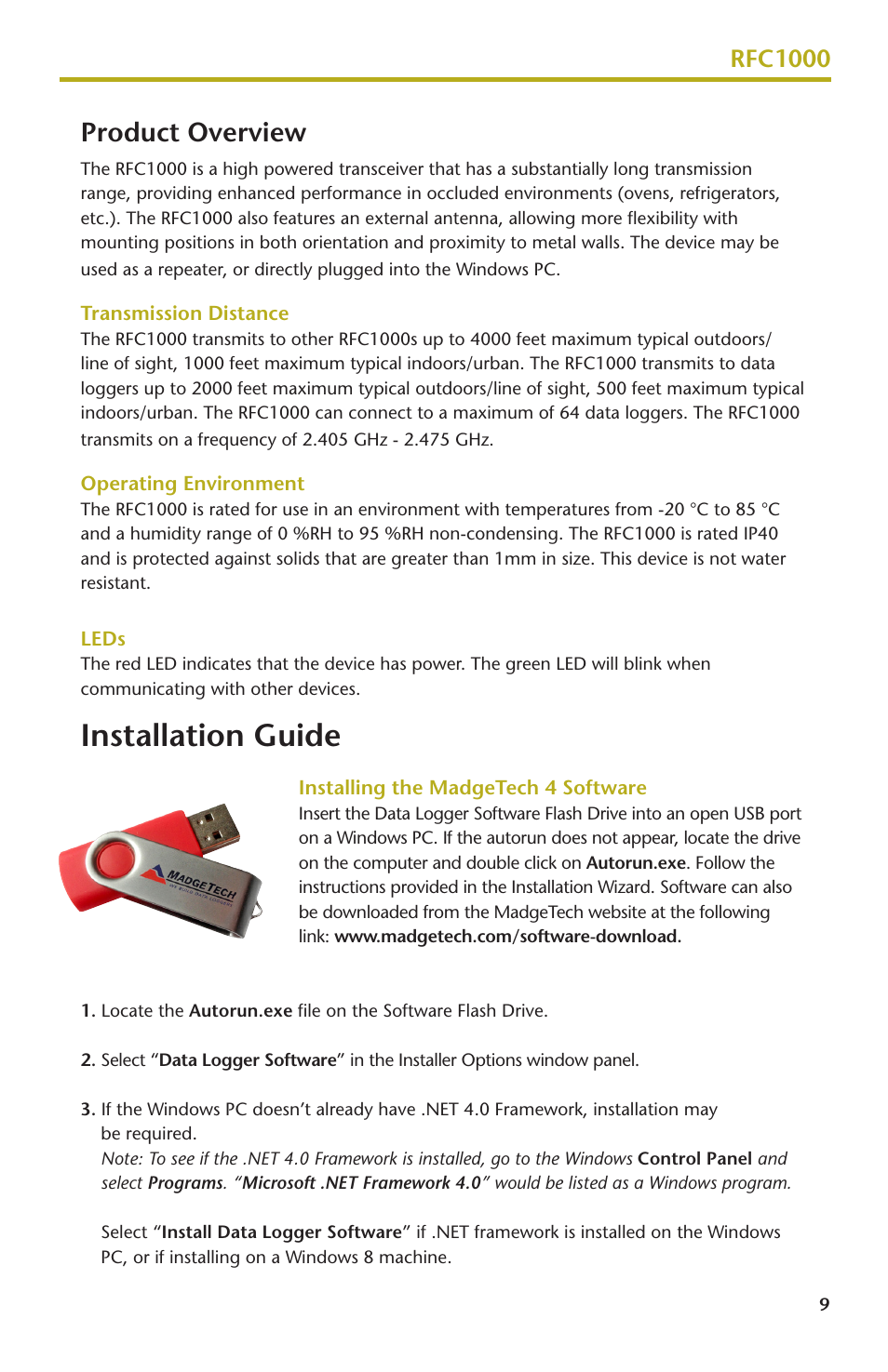 Installation guide, Product overview, Rfc1000 | MadgeTech RFCurrent2000A User Manual | Page 11 / 16