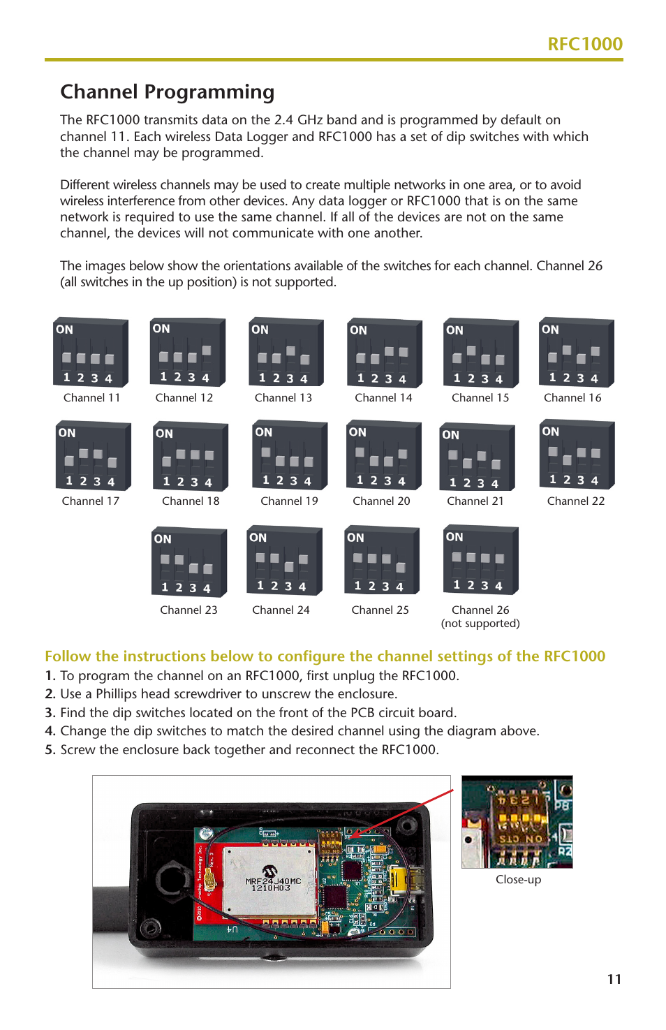 Channel programming, Rfc1000 | MadgeTech RFCurrent2000A User Manual | Page 13 / 16