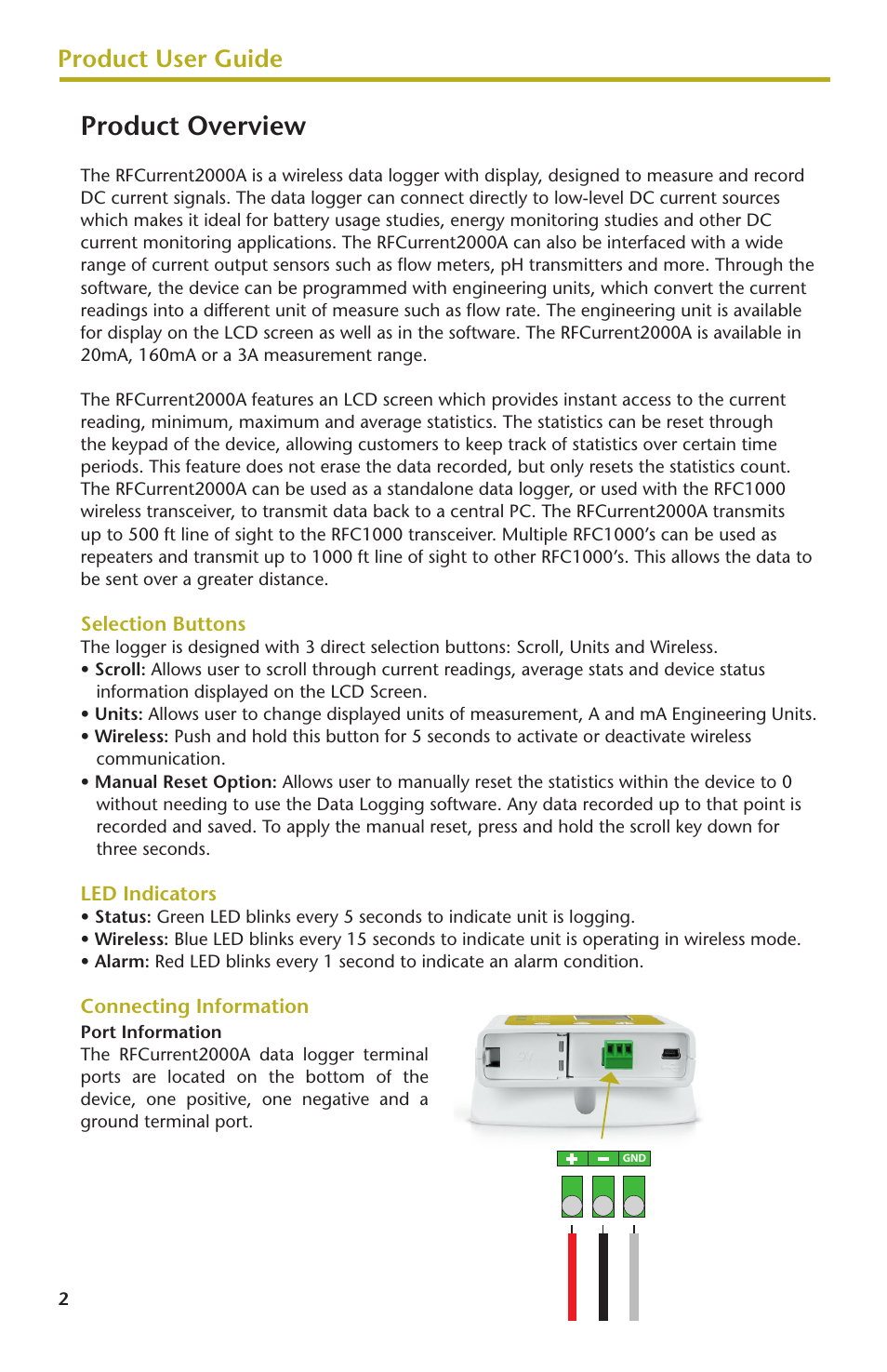 Product overview, Product user guide | MadgeTech RFCurrent2000A User Manual | Page 4 / 16