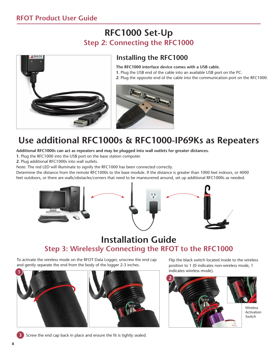 Rfc1000 set-up, Installation guide, Rfot product user guide | Installing the rfc1000 | MadgeTech RFOT Wireless Meat Temperature Data Logger User Manual | Page 12 / 24