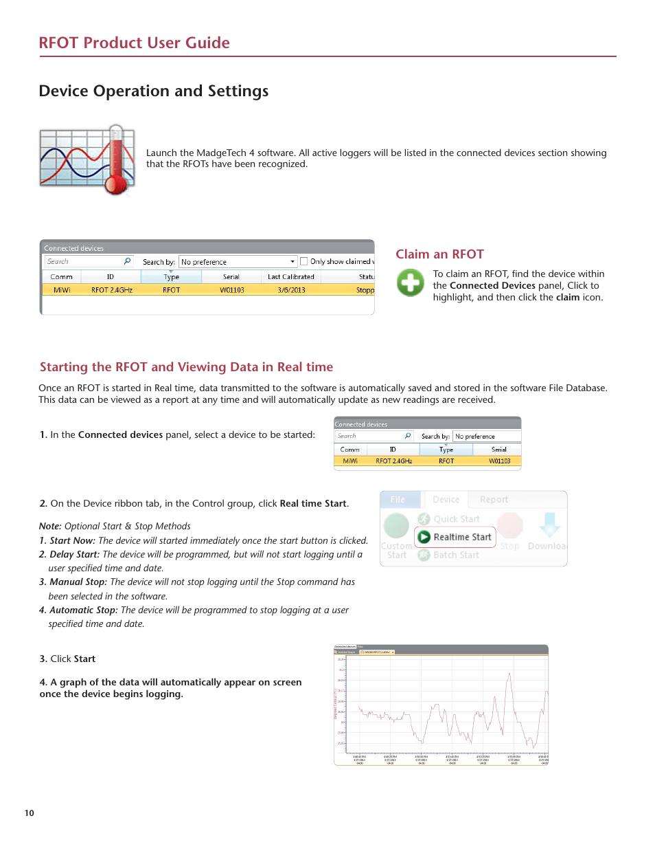 Rfot product user guide, Device operation and settings | MadgeTech RFOT Wireless Meat Temperature Data Logger User Manual | Page 14 / 24