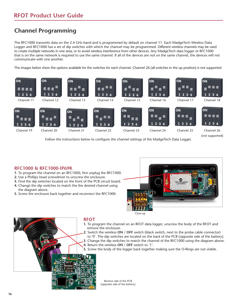 Rfot product user guide, Channel programming, Rfot | MadgeTech RFOT Wireless Meat Temperature Data Logger User Manual | Page 20 / 24