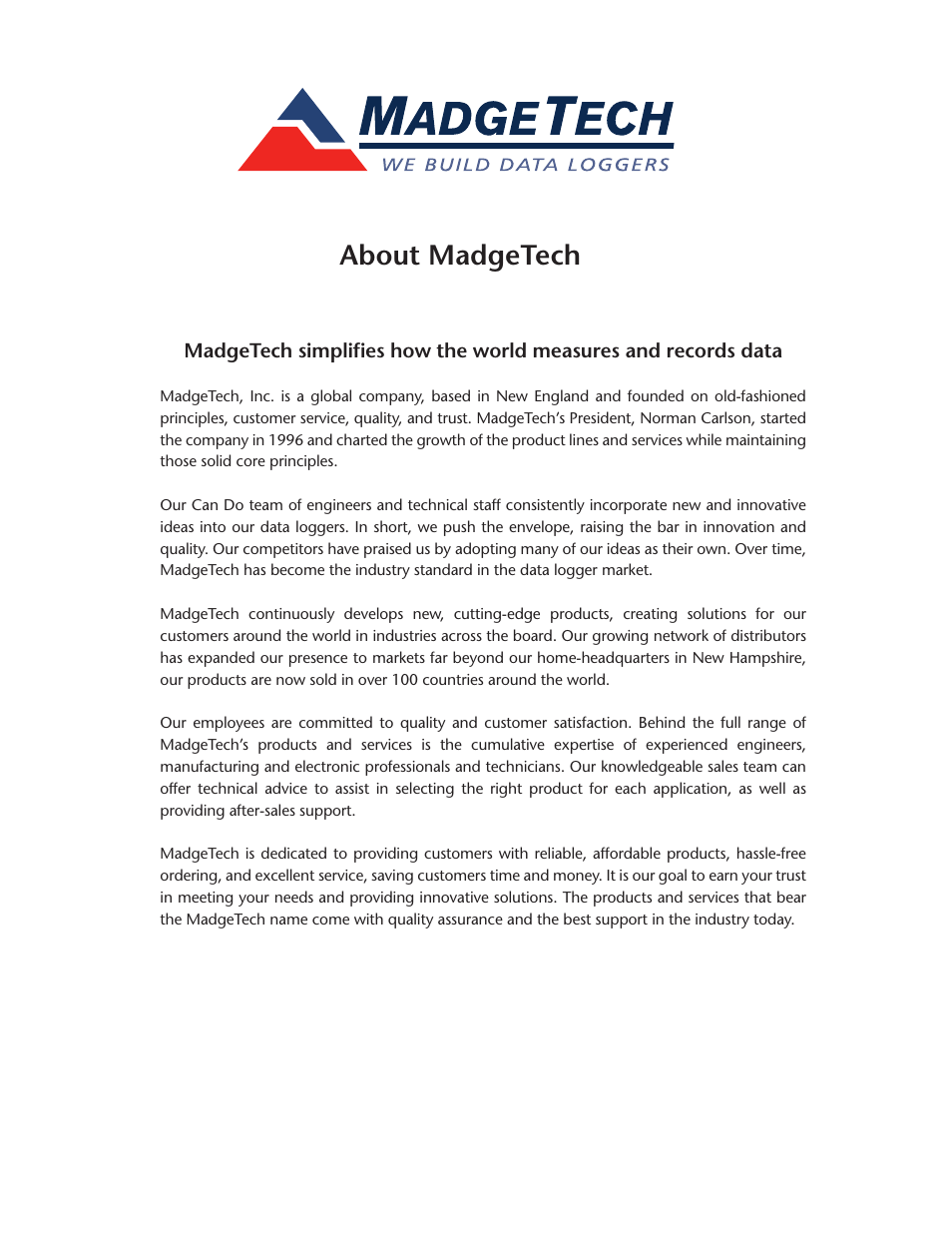 About madgetech | MadgeTech RFOT Wireless Meat Temperature Data Logger User Manual | Page 3 / 24
