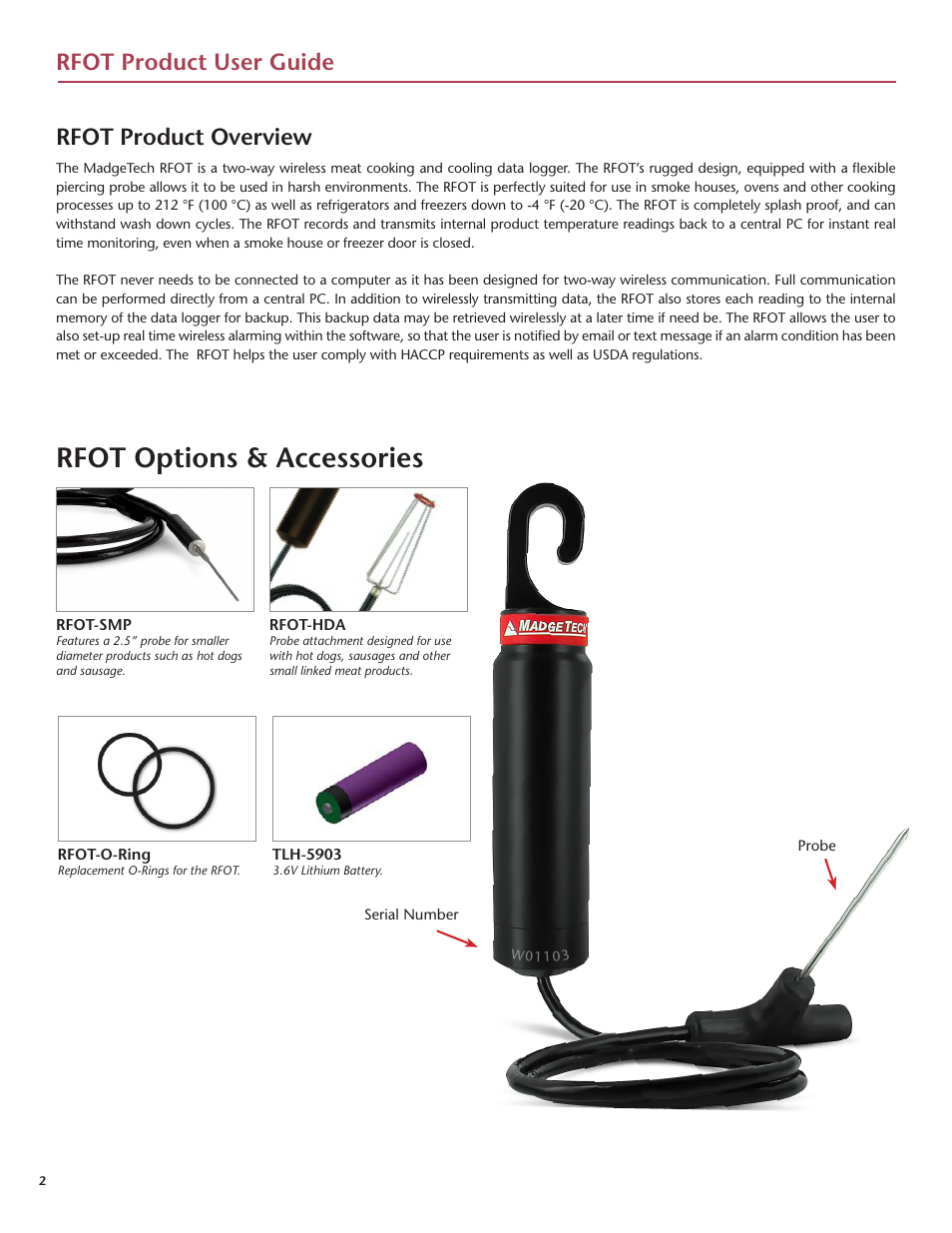 Rfot options & accessories, Rfot product user guide rfot product overview | MadgeTech RFOT Wireless Meat Temperature Data Logger User Manual | Page 6 / 24