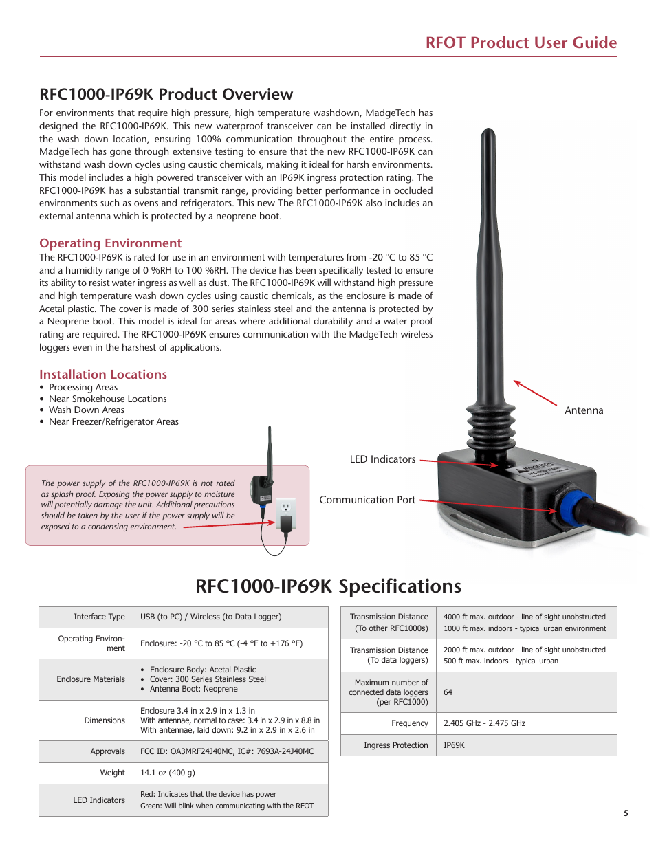 Rfot product user guide, Operating environment, Installation locations | MadgeTech RFOT Wireless Meat Temperature Data Logger User Manual | Page 9 / 24